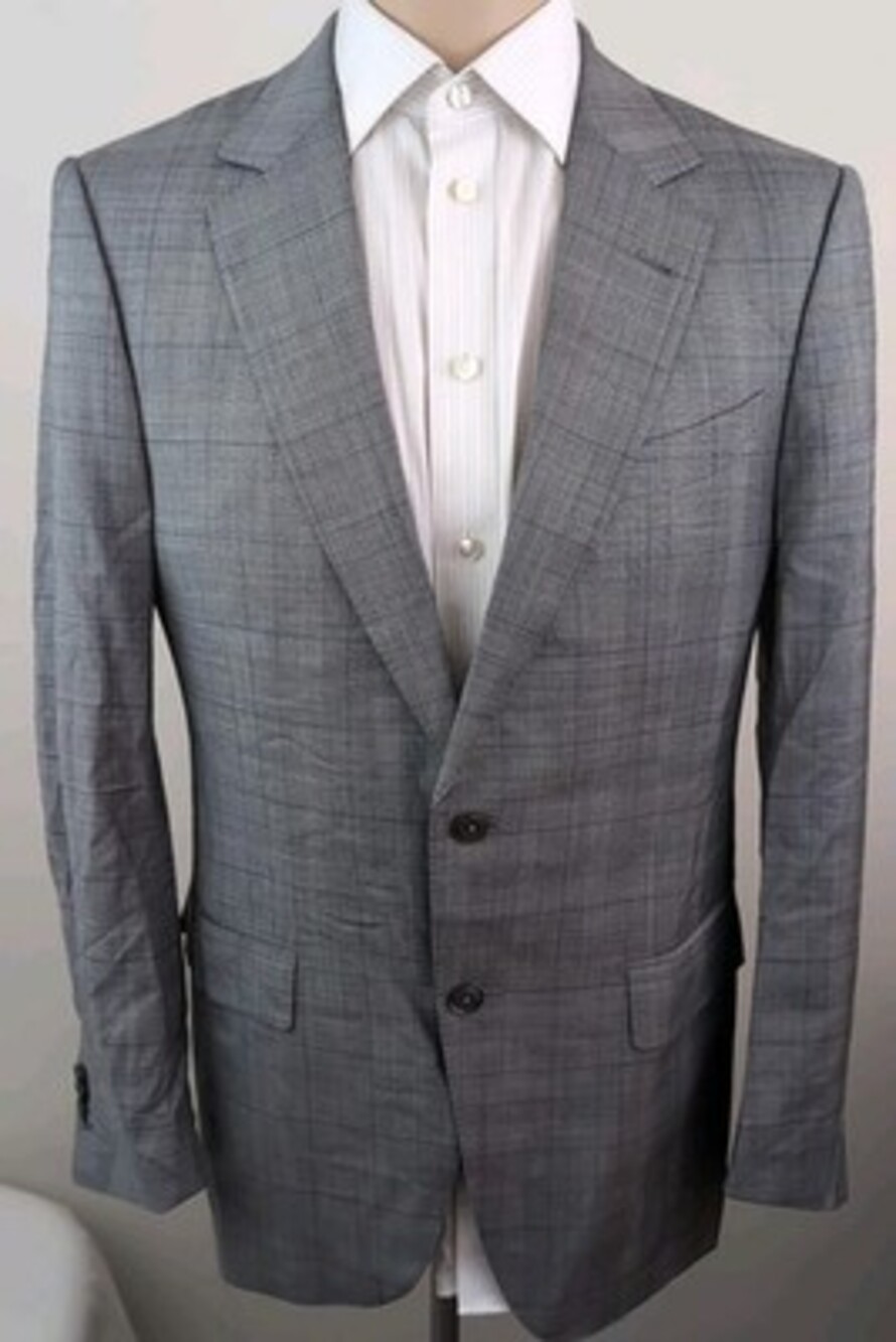 Ermenegildo Zegna Mens Gray Check Surgeon Cuff 2 Button Sport Coat Size 38R